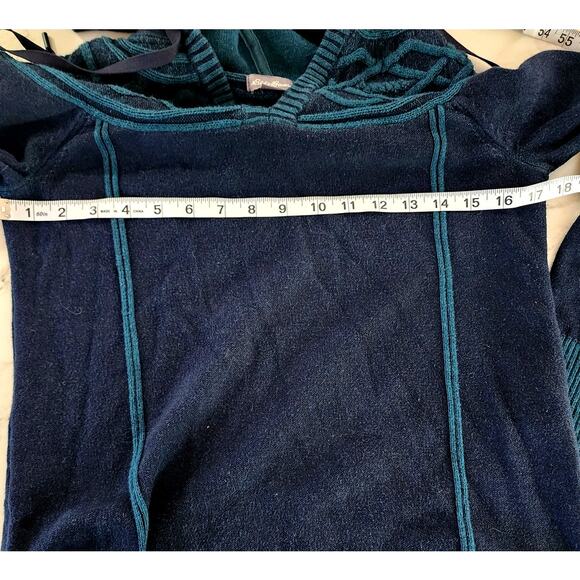 Eddie Bauer Shasta 2 Toned Blue Hooded Knit Sweater Petite Medium MP - Picture 5 of 6